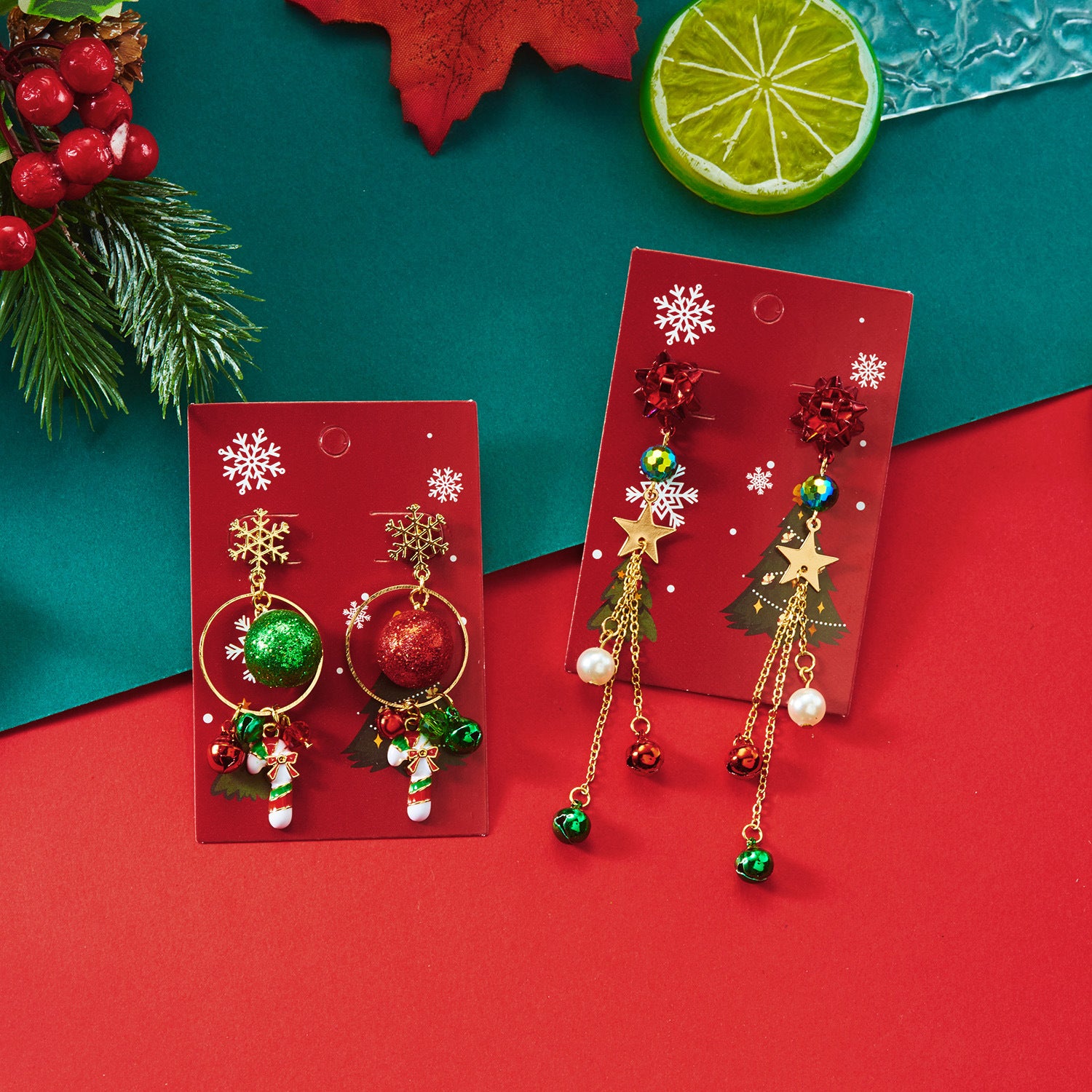 Wholesale Cute cartoon snowflake and snowman cookie pattern earrings